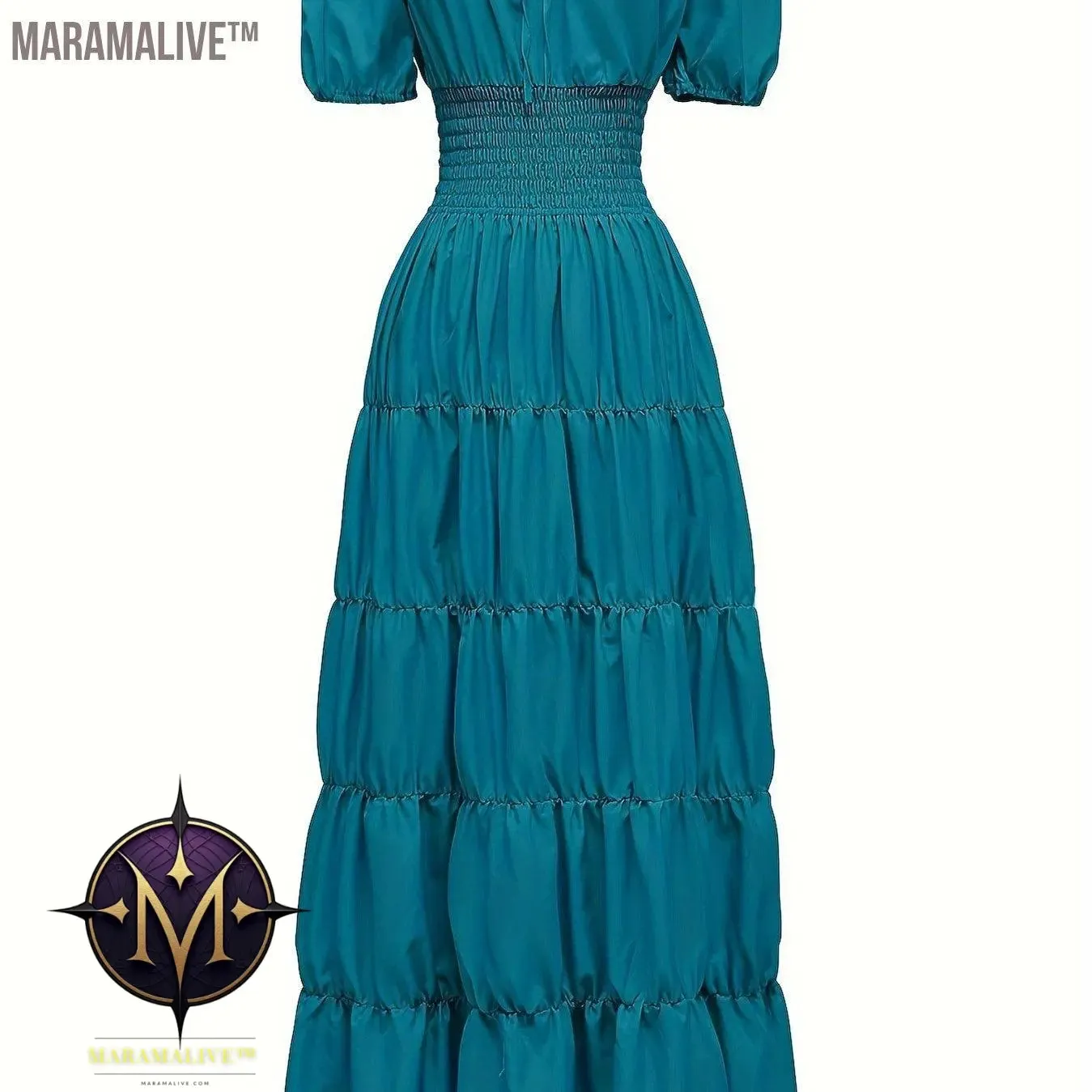 Off Shoulder Tiered Costume, Vintage Short Sleeve Solid Performance Carnival Dress, Women's Clothing