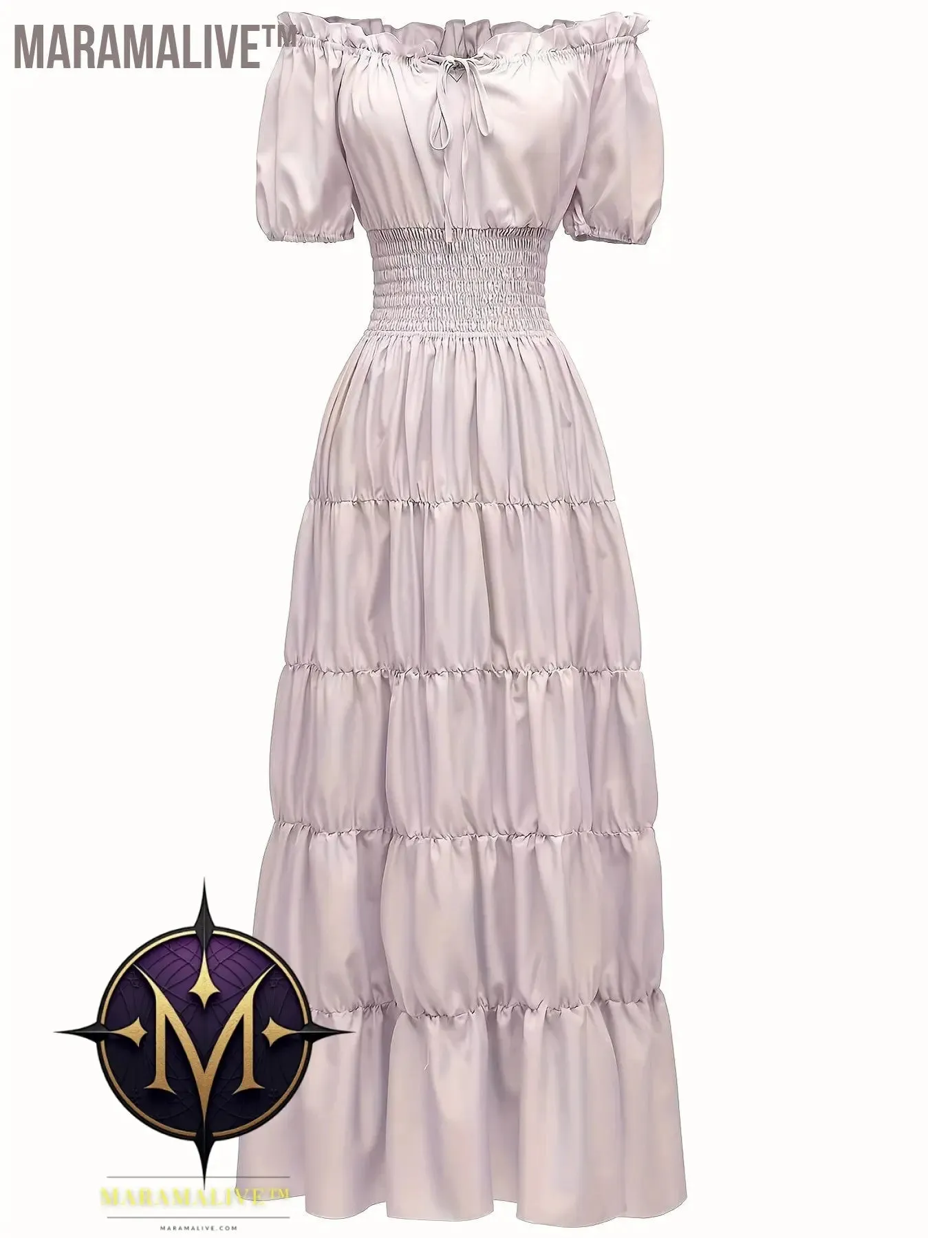 Off Shoulder Tiered Costume, Vintage Short Sleeve Solid Performance Carnival Dress, Women's Clothing