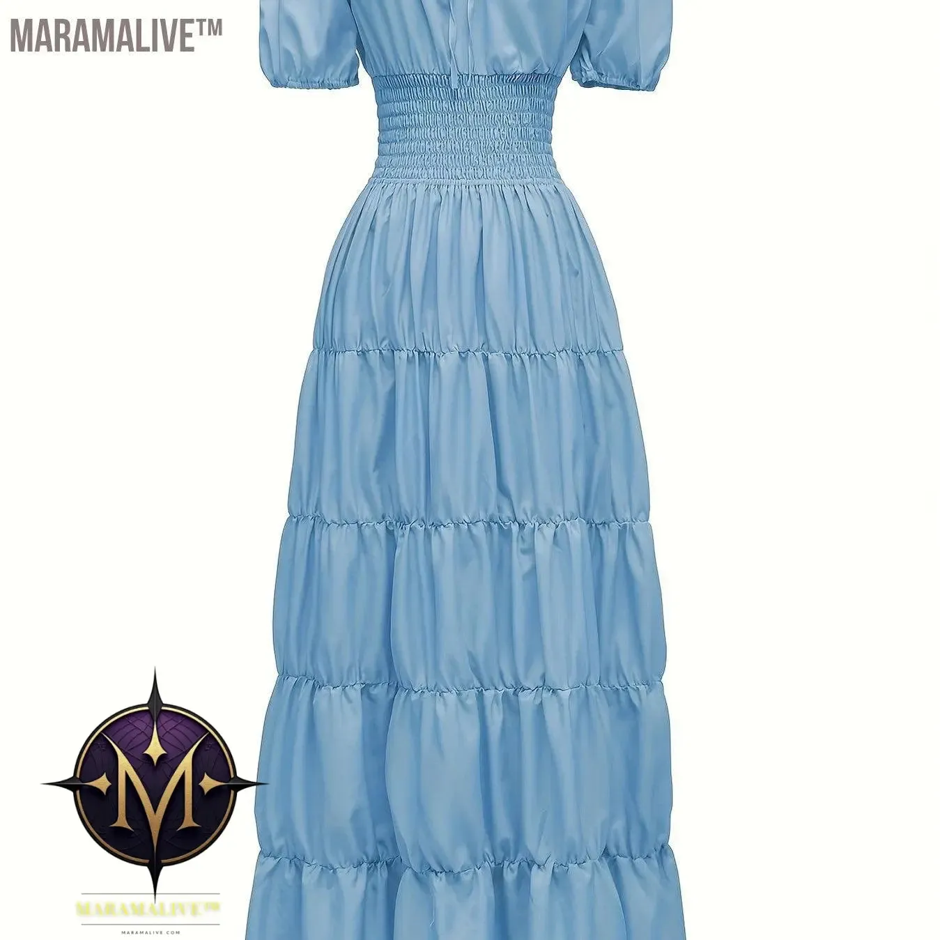 Off Shoulder Tiered Costume, Vintage Short Sleeve Solid Performance Carnival Dress, Women's Clothing