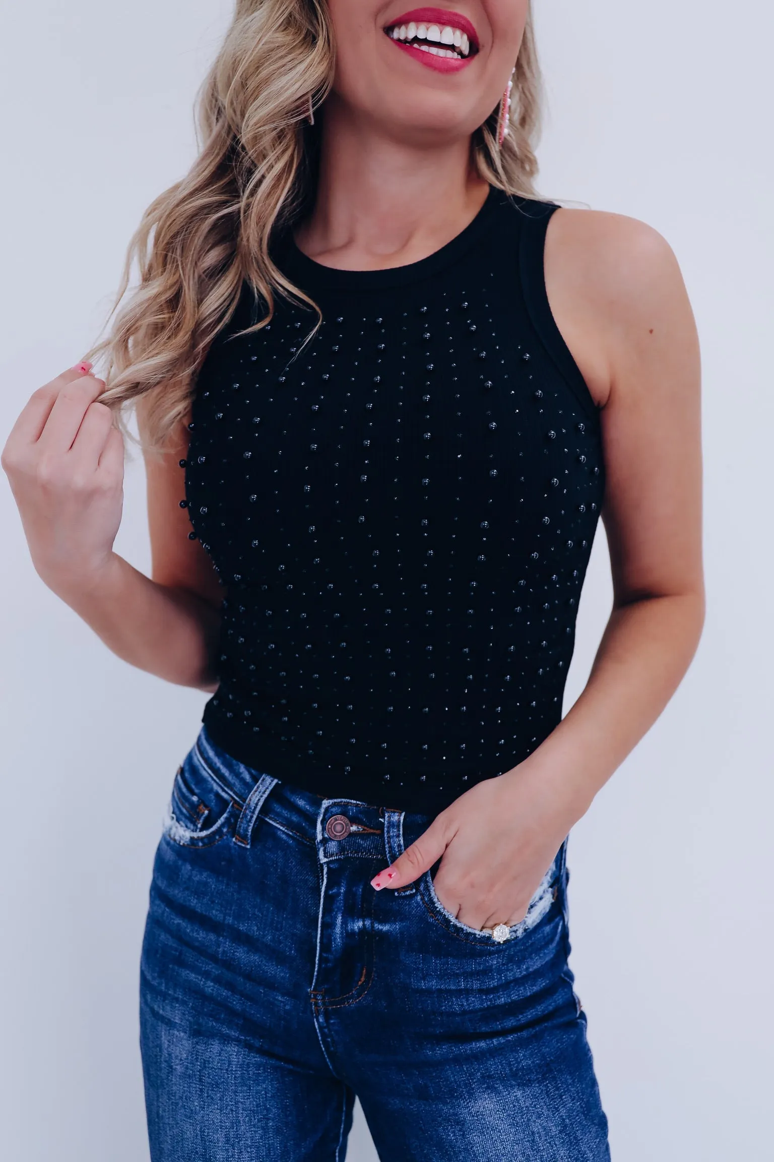 OG Ellie Embellished Cropped Tank Top - Black