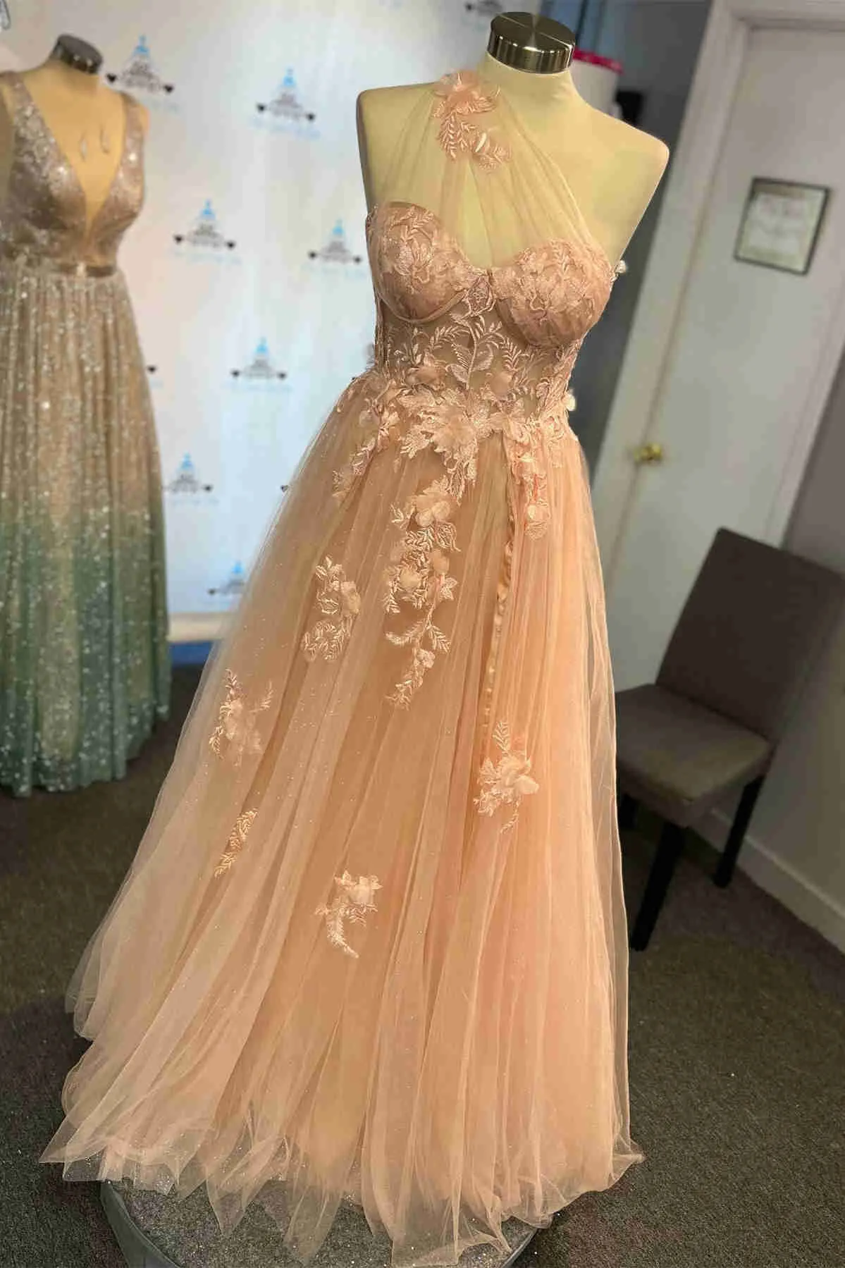 One Shoulder Flowers Lace Prom Dresses Applique Sweetheart with Split