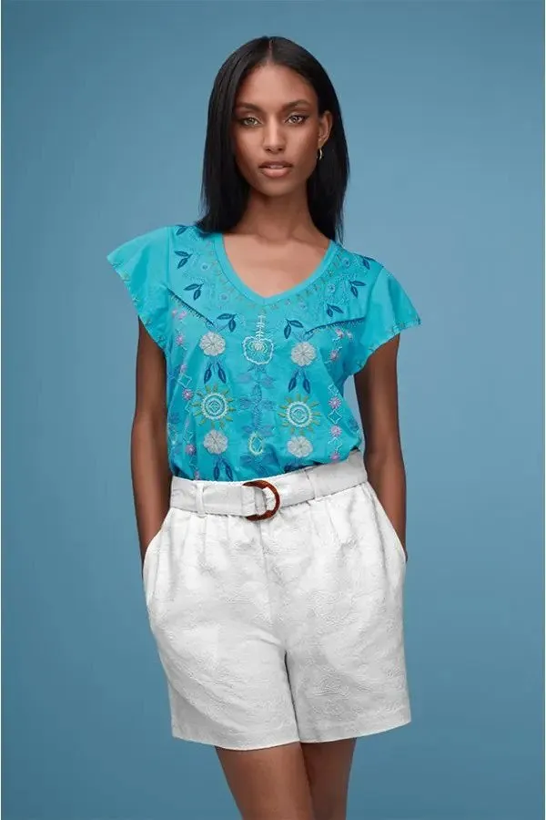 Oriel Flutter Sleeve Tee Blue Bird