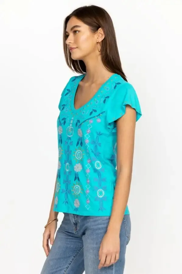 Oriel Flutter Sleeve Tee Blue Bird