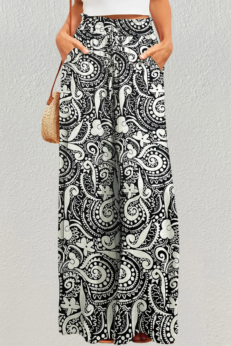 Paisley Printed High-Waisted Palazzo Pants for Women