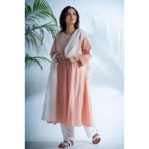 PANTS AND PAJAMAS Rozovo Blush Pink Chikankari in Cotton and Chanderi Dupatta (Set of 3)