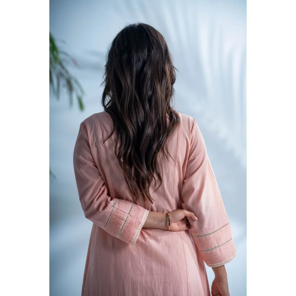 PANTS AND PAJAMAS Rozovo Blush Pink Chikankari in Cotton and Chanderi Dupatta (Set of 3)