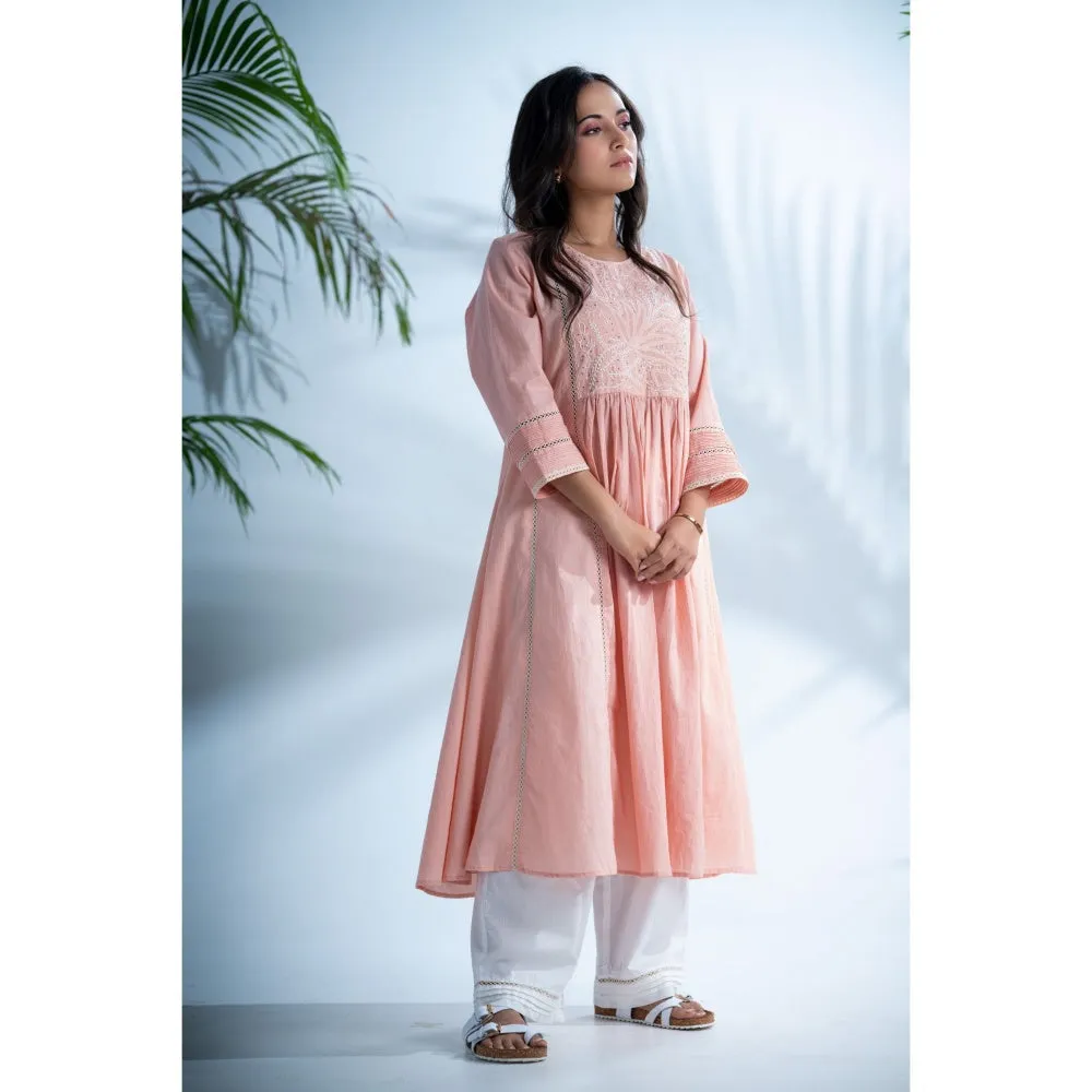 PANTS AND PAJAMAS Rozovo Blush Pink Chikankari in Cotton and Chanderi Dupatta (Set of 3)