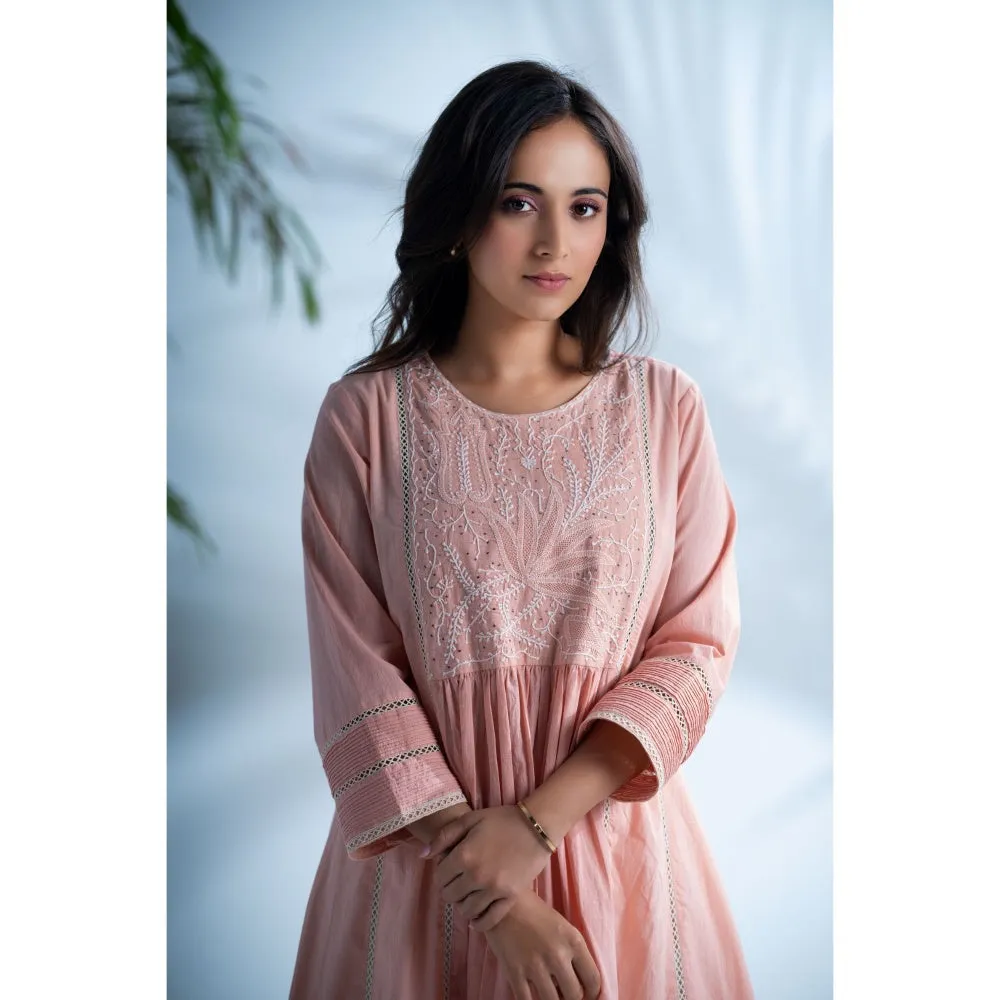 PANTS AND PAJAMAS Rozovo Blush Pink Chikankari in Cotton and Chanderi Dupatta (Set of 3)