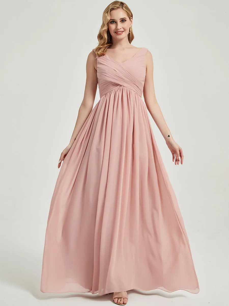 Pearl Pink Empire Sleeveless Pleated Chiffon Maxi Bridesmaid Dress