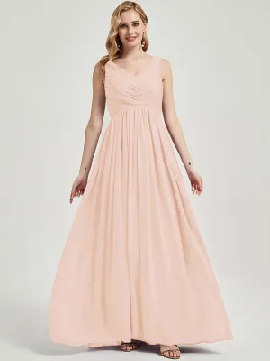 Pearl Pink Empire Sleeveless Pleated Chiffon Maxi Bridesmaid Dress
