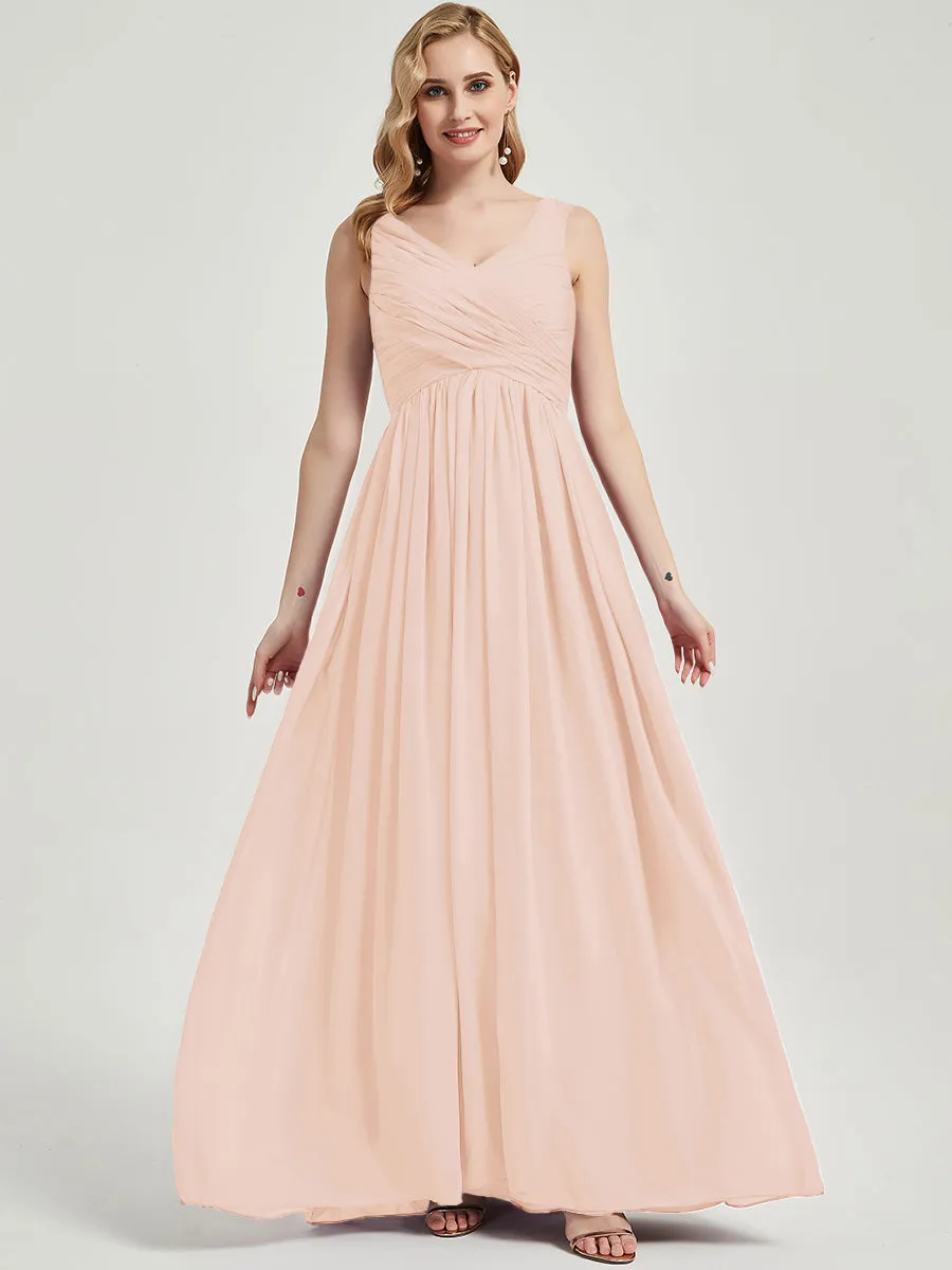 Pearl Pink Empire Sleeveless Pleated Chiffon Maxi Bridesmaid Dress