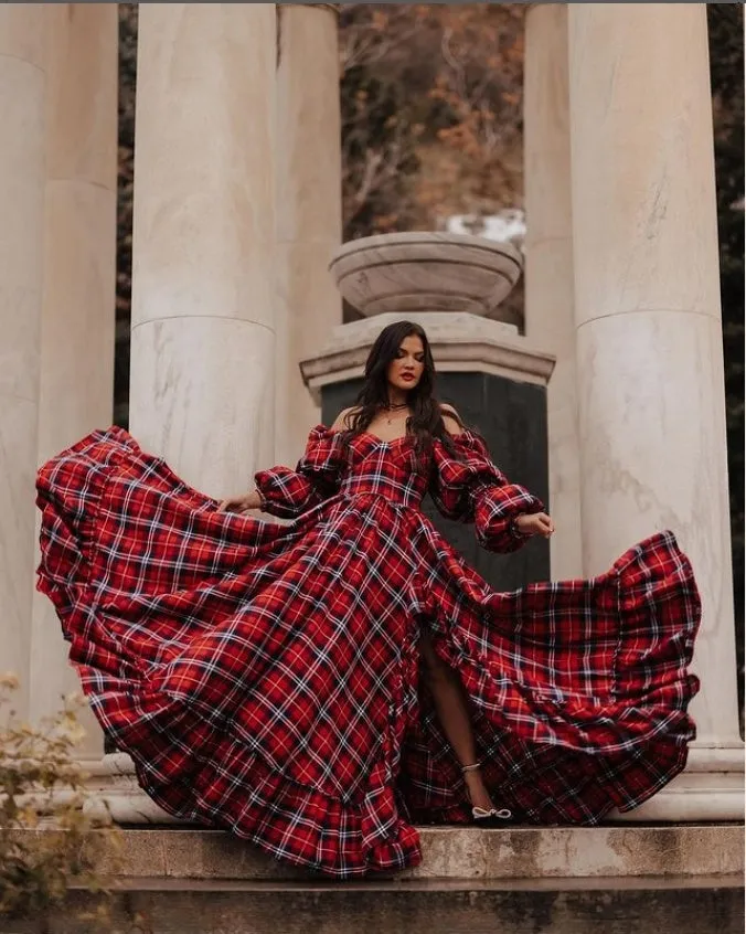 Personalized Plaid Christmas Dress Vintage Style Prom Dress Photo Shoot Dresses YW231115