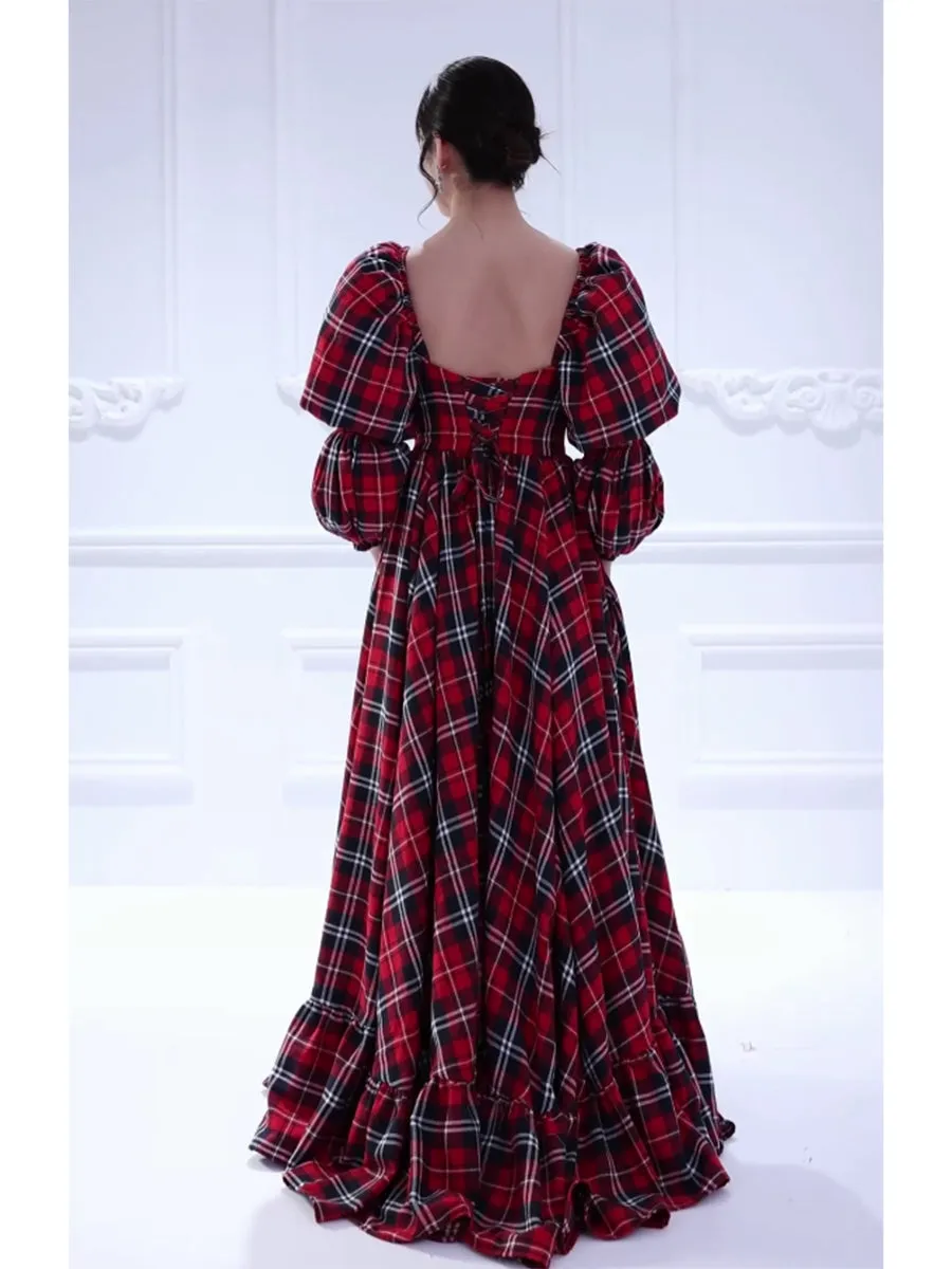Personalized Plaid Christmas Dress Vintage Style Prom Dress Photo Shoot Dresses YW231115