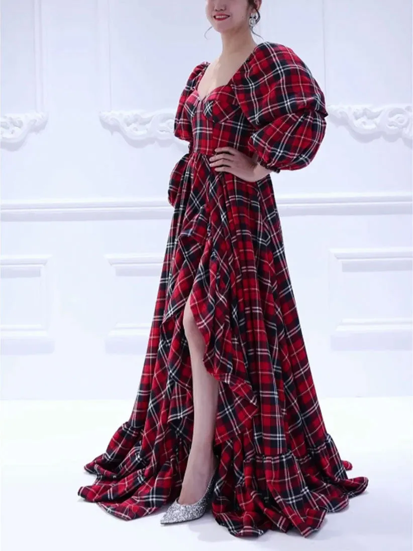 Personalized Plaid Christmas Dress Vintage Style Prom Dress Photo Shoot Dresses YW231115