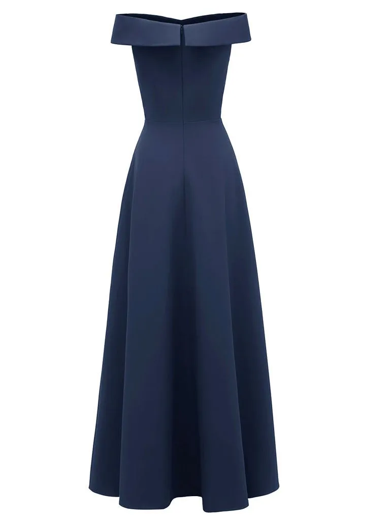 Pink 1950s Off Shoulder Vintage Maxi Dress