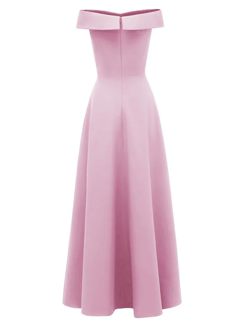 Pink 1950s Off Shoulder Vintage Maxi Dress