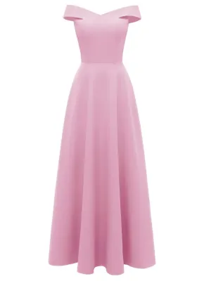 Pink 1950s Off Shoulder Vintage Maxi Dress
