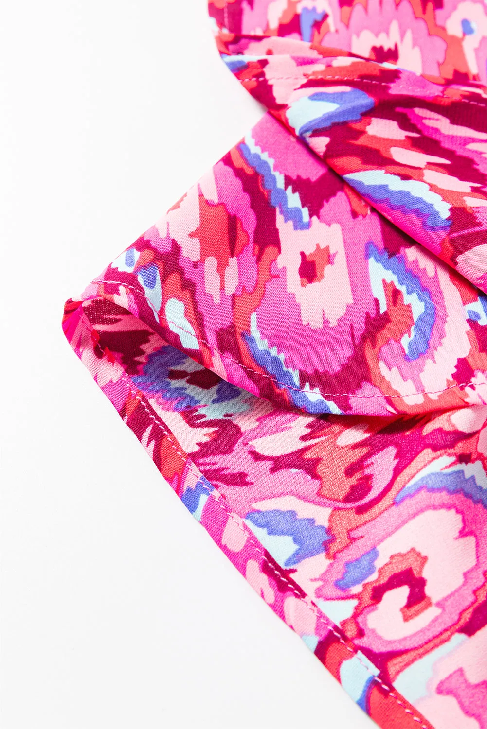 Pink Abstract Print V Neck Half Sleeve Loose Fit Tunic Blouse