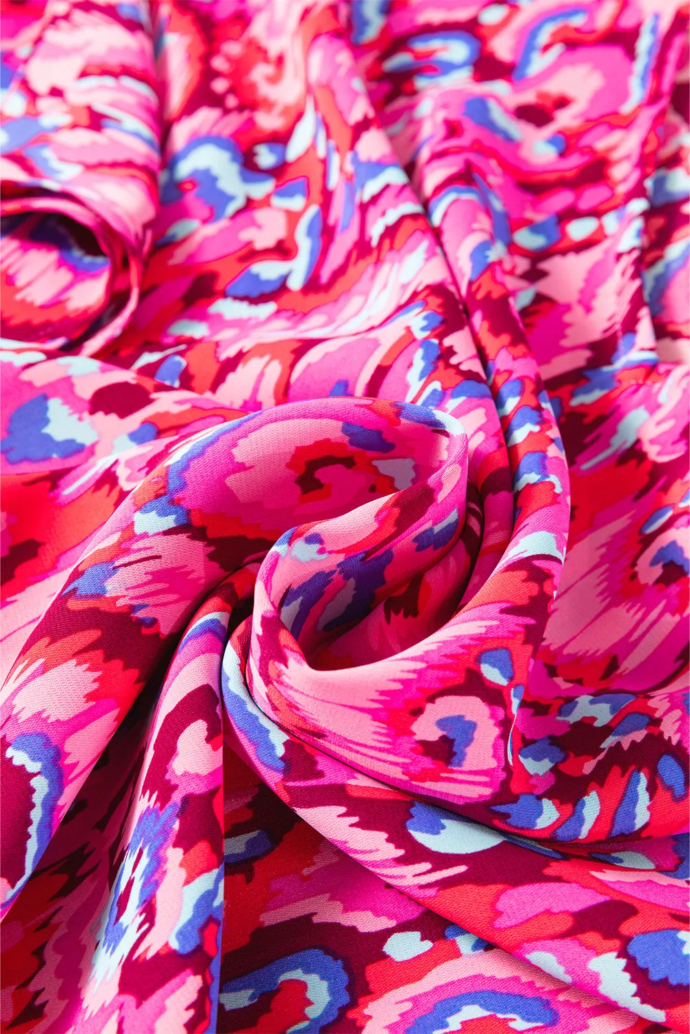 Pink Abstract Print V Neck Half Sleeve Loose Fit Tunic Blouse