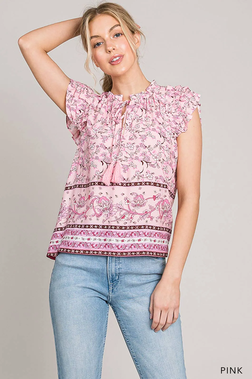Pink Boho Ruffle Top