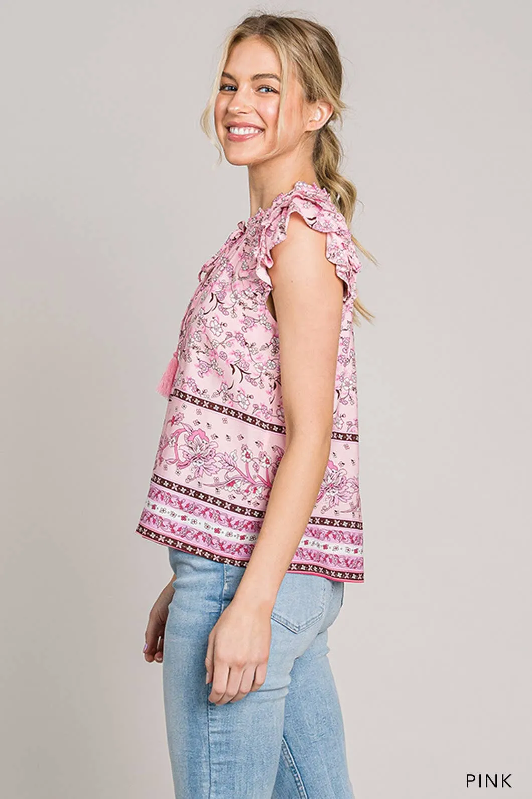 Pink Boho Ruffle Top