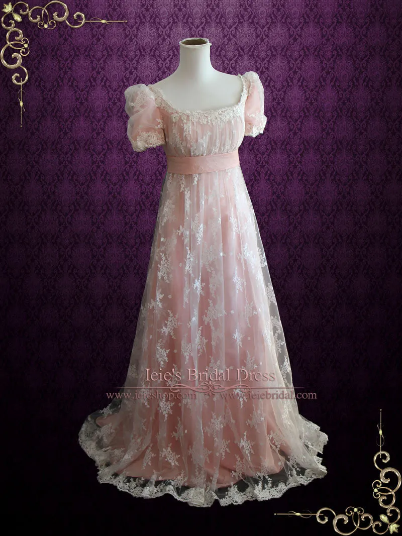 Pink Lace Regency Style Ball Gown Wedding Dress HELENA