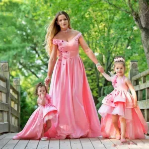 Pink Puff Sleeve Tulle Flower Girl Dress