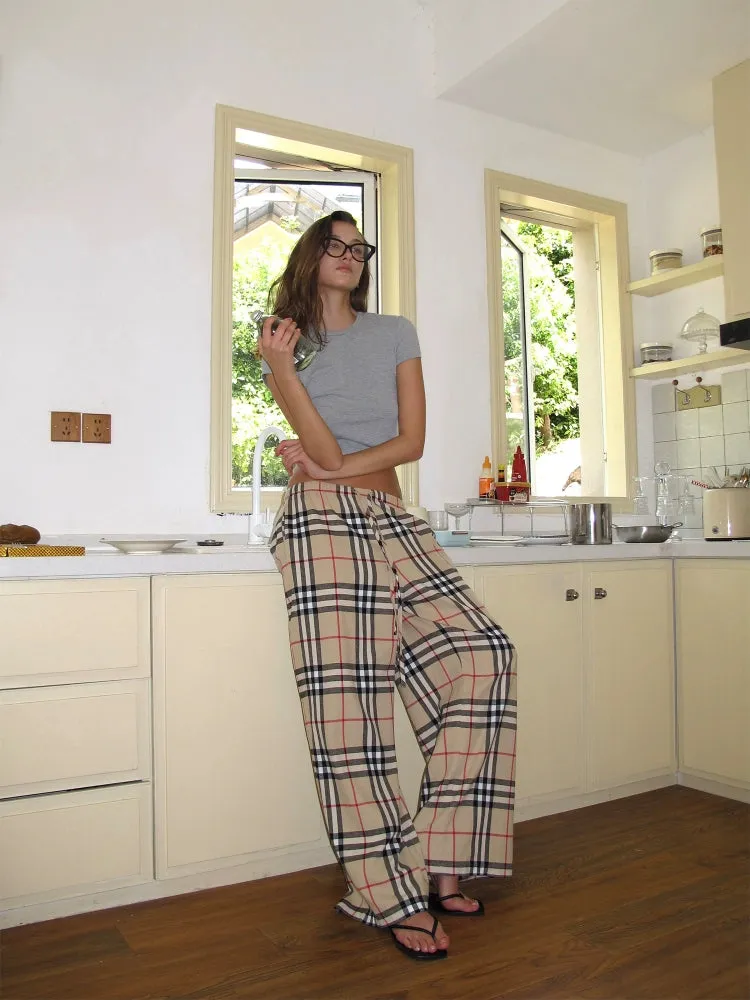 Plaid Drawstring Wide-Leg Pants