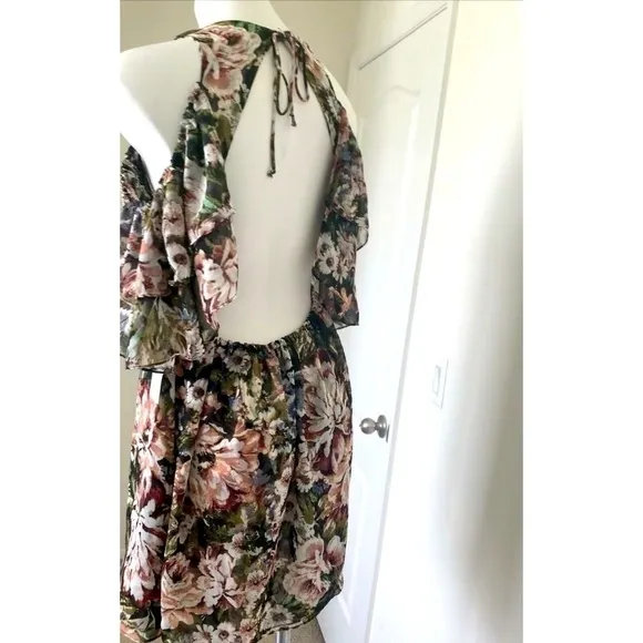 Planet Blue Blu moon renaissance ruffle Floral mini dress XSmall off the back