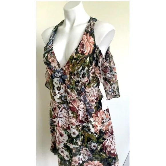 Planet Blue Blu moon renaissance ruffle Floral mini dress XSmall off the back