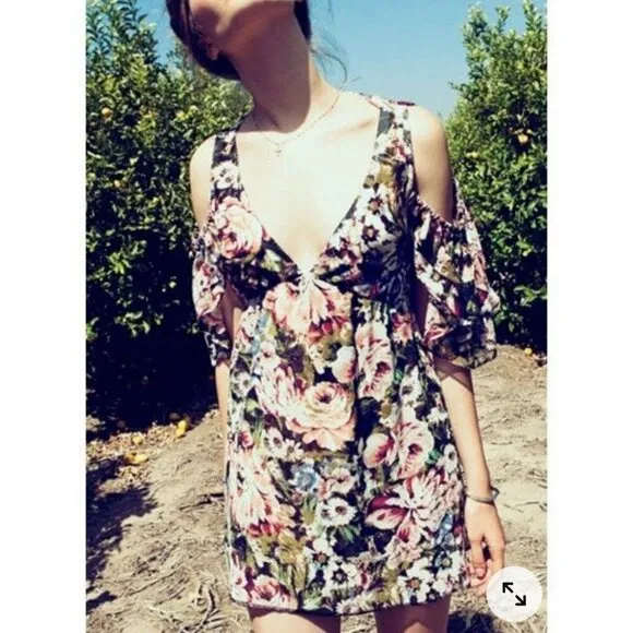 Planet Blue Blu moon renaissance ruffle Floral mini dress XSmall off the back