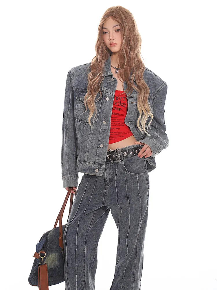 Pleated Exposed Seam Flared Denim Jeans