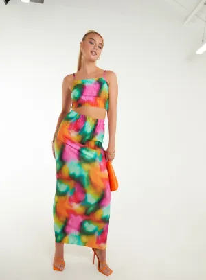 Plisse Graphic Print Maxi Skirt