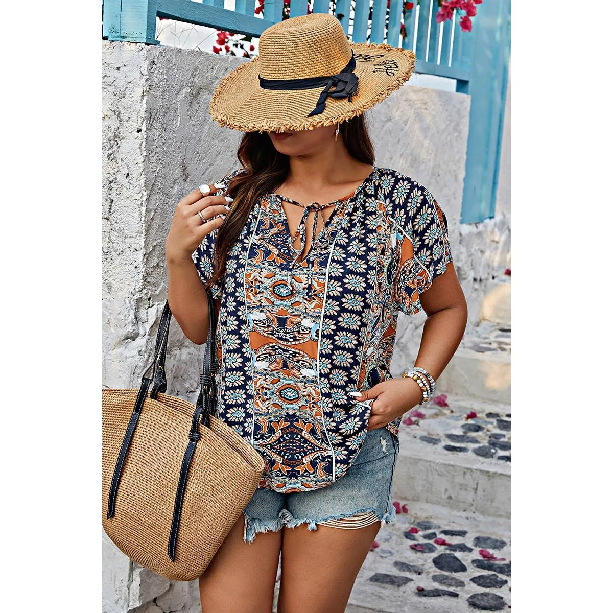 Plus Size Allover Print Boheme Loose Fit Top