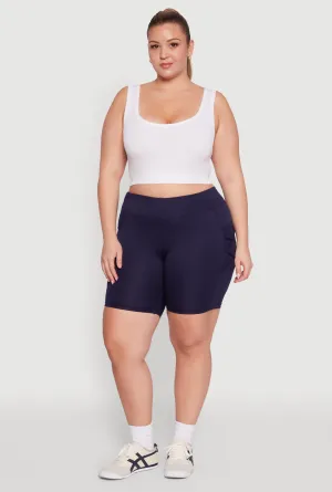 Plus Size Caged Mesh Cell Phone Pocket Biker Shorts