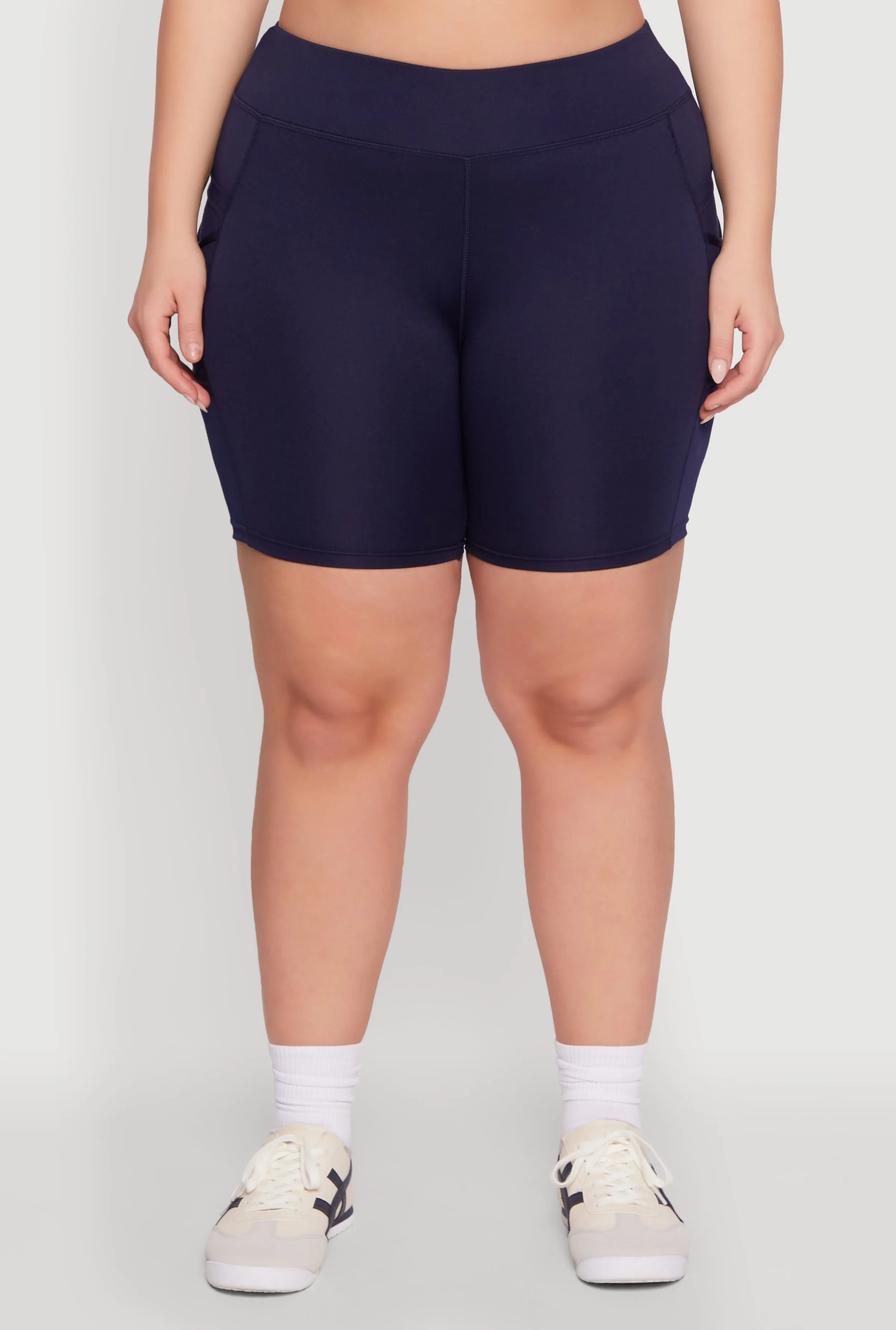 Plus Size Caged Mesh Cell Phone Pocket Biker Shorts