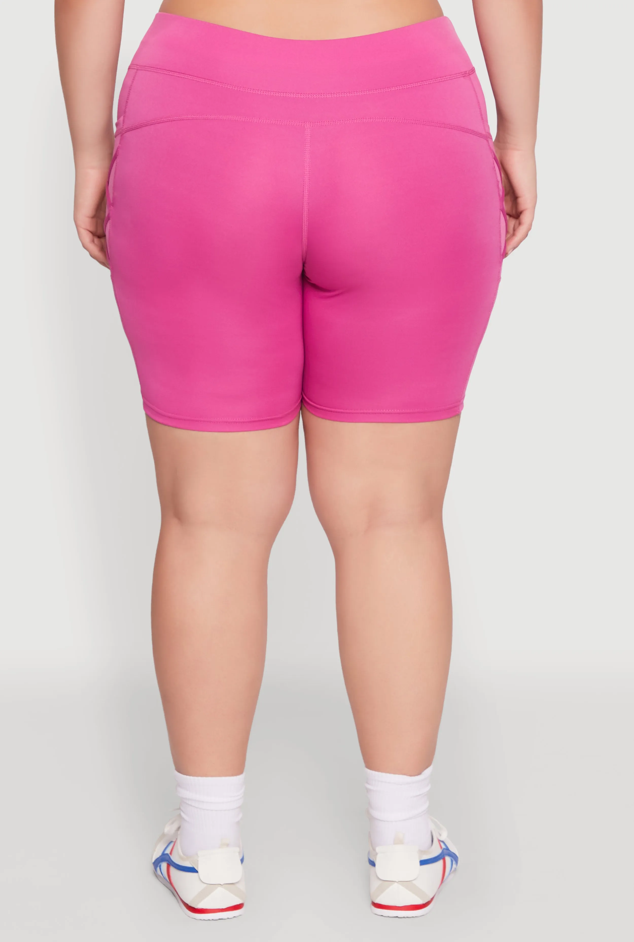 Plus Size Caged Mesh Cell Phone Pocket Biker Shorts
