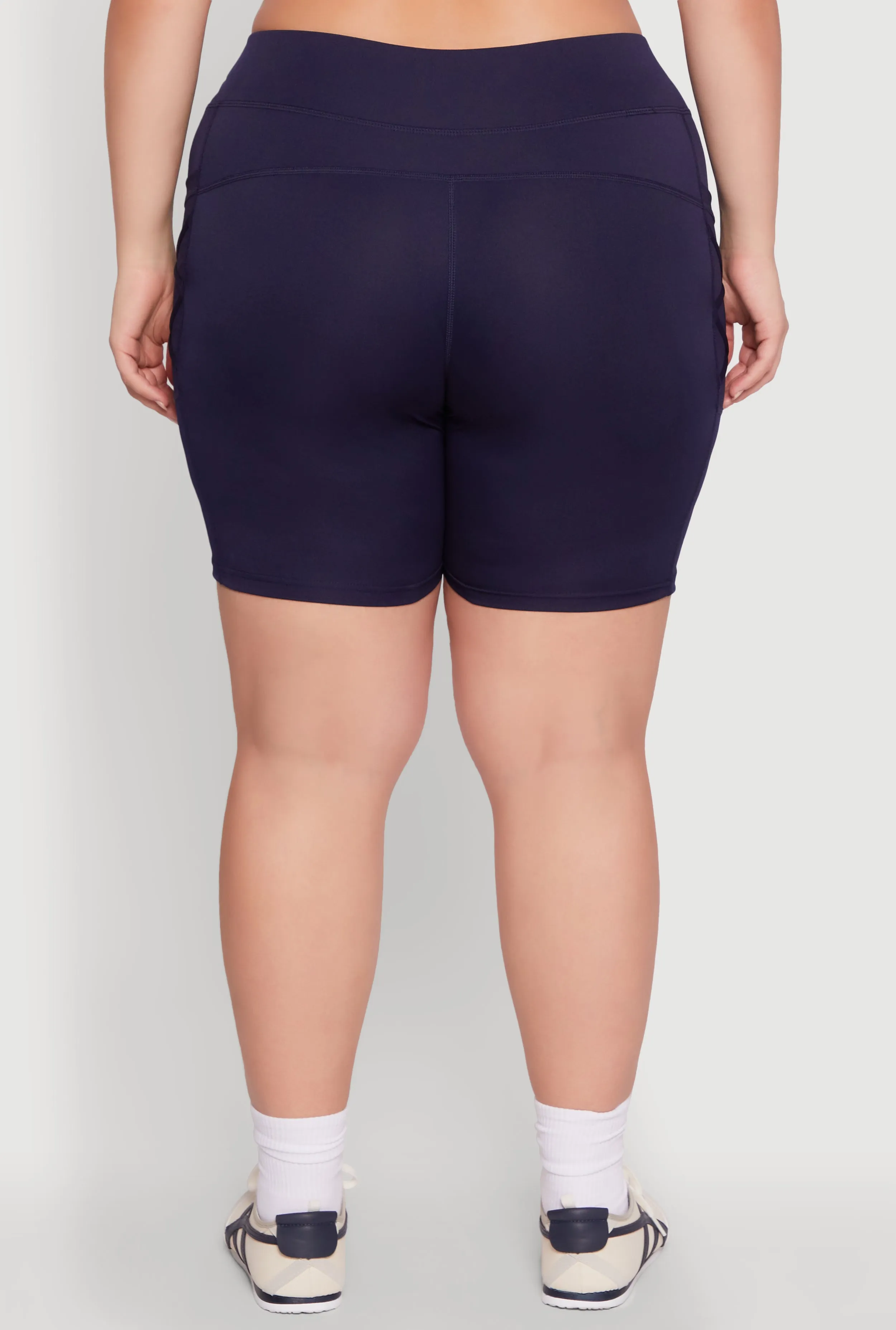 Plus Size Caged Mesh Cell Phone Pocket Biker Shorts