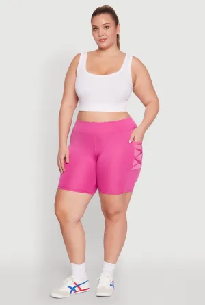 Plus Size Caged Mesh Cell Phone Pocket Biker Shorts