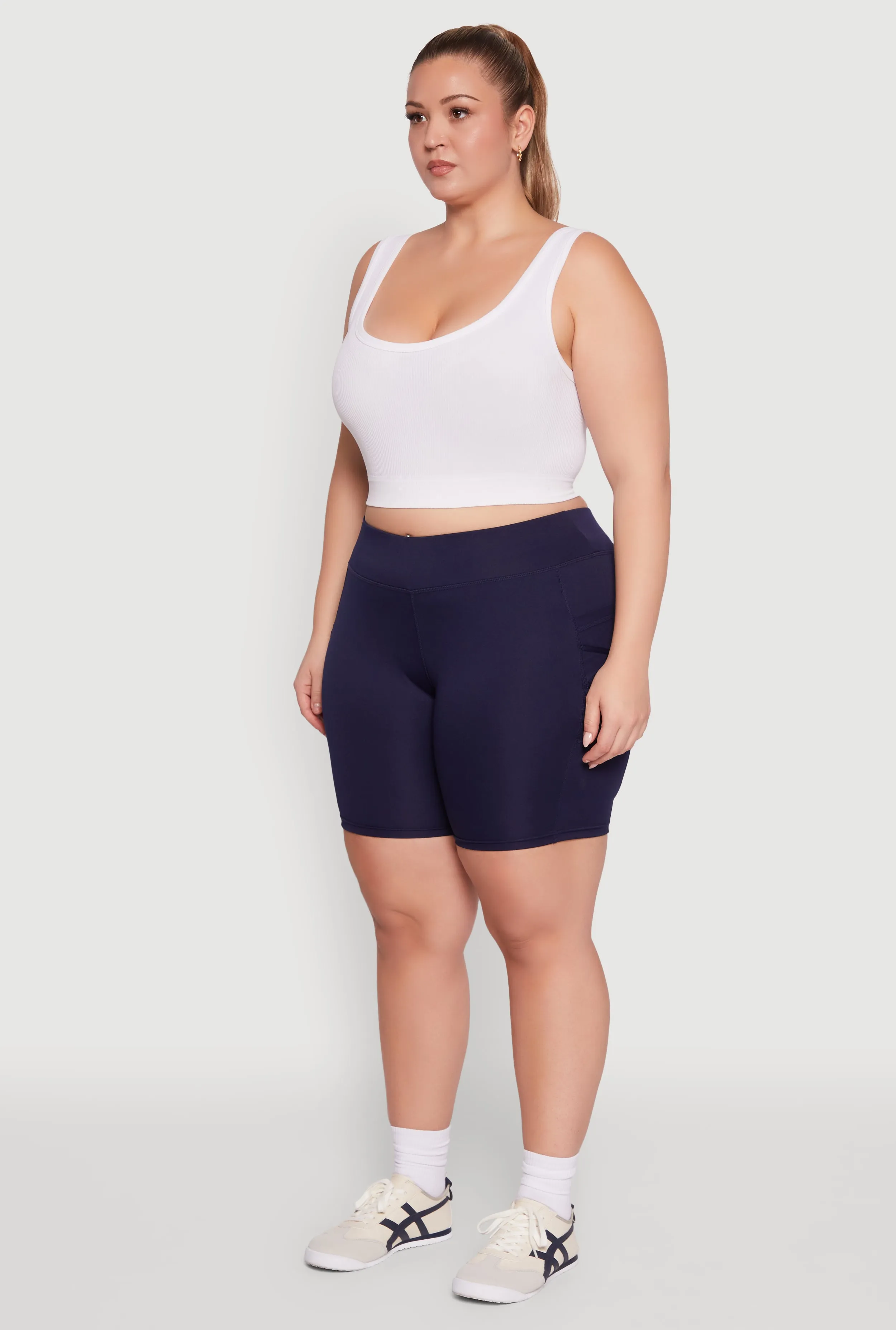 Plus Size Caged Mesh Cell Phone Pocket Biker Shorts