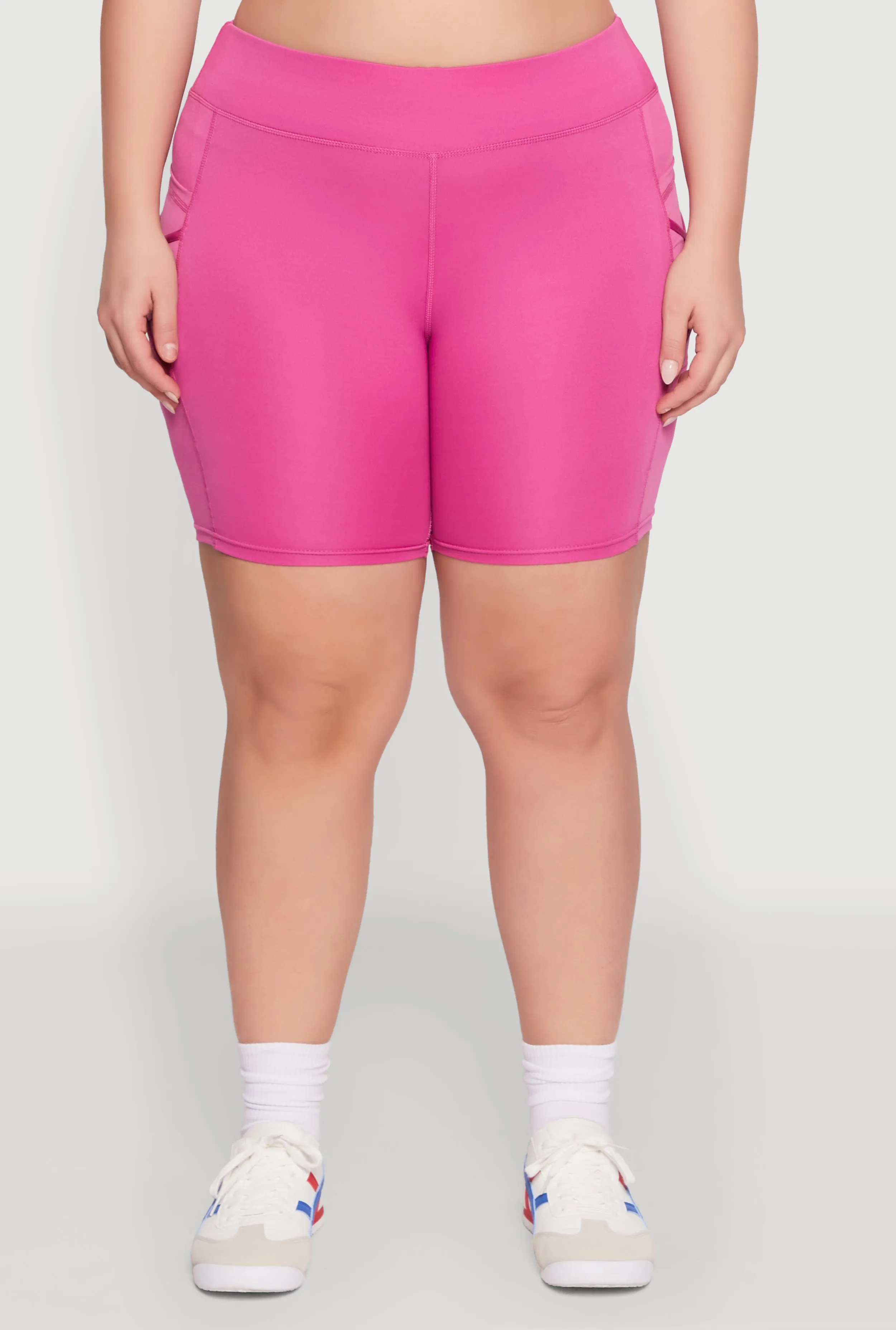 Plus Size Caged Mesh Cell Phone Pocket Biker Shorts