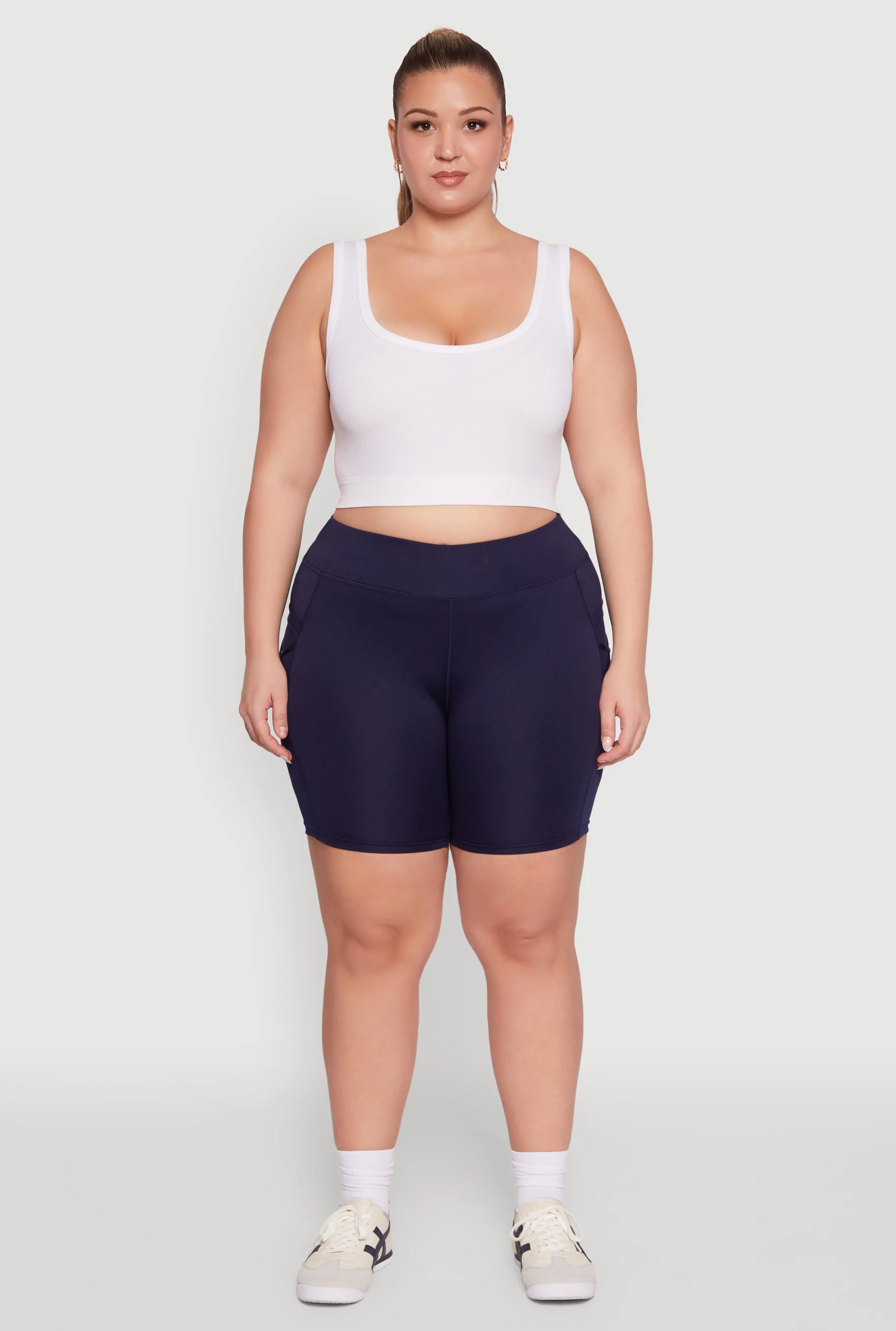 Plus Size Caged Mesh Cell Phone Pocket Biker Shorts