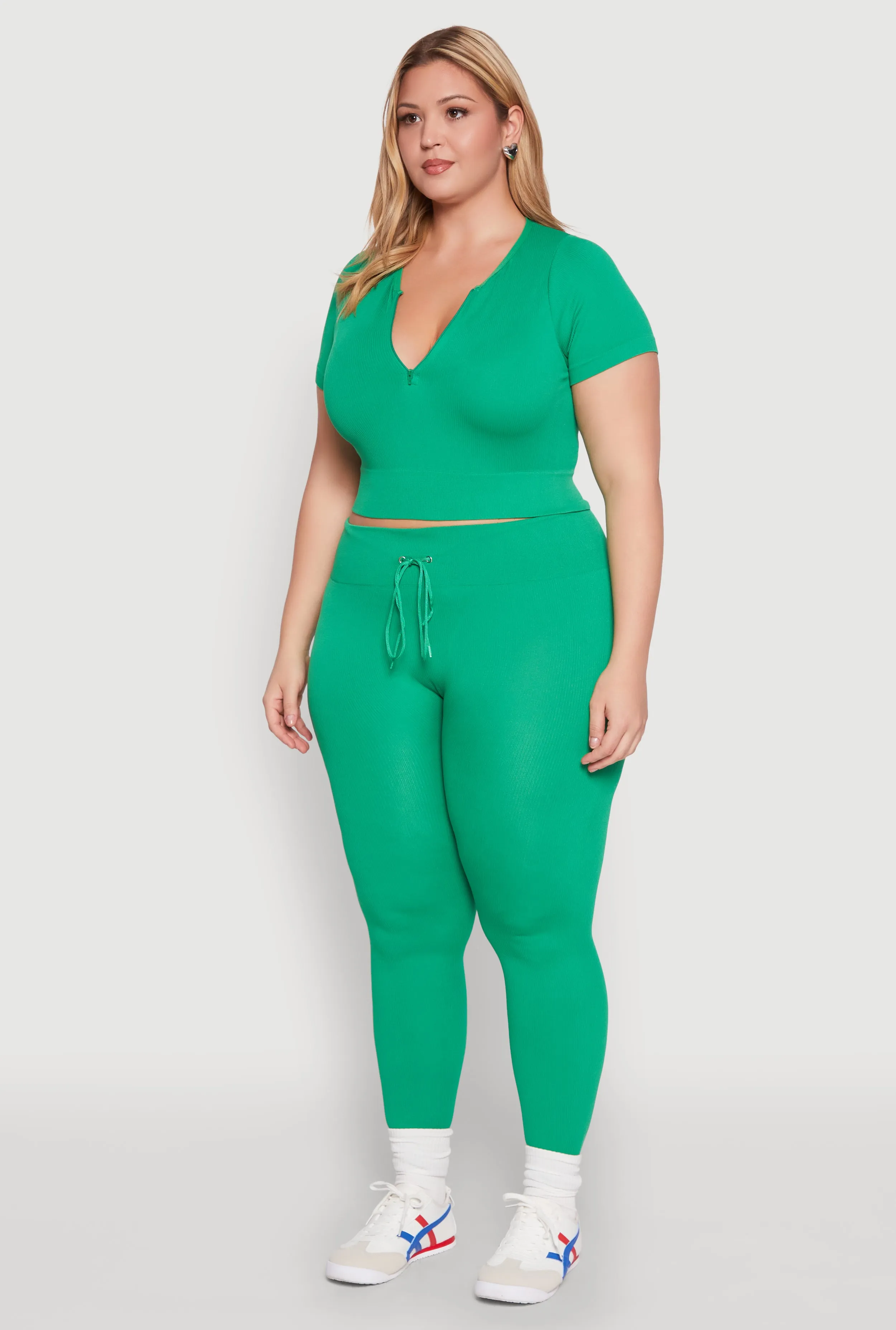 Plus Size Seamless Zip Front Crop Top