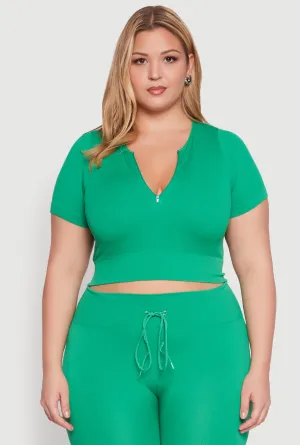 Plus Size Seamless Zip Front Crop Top