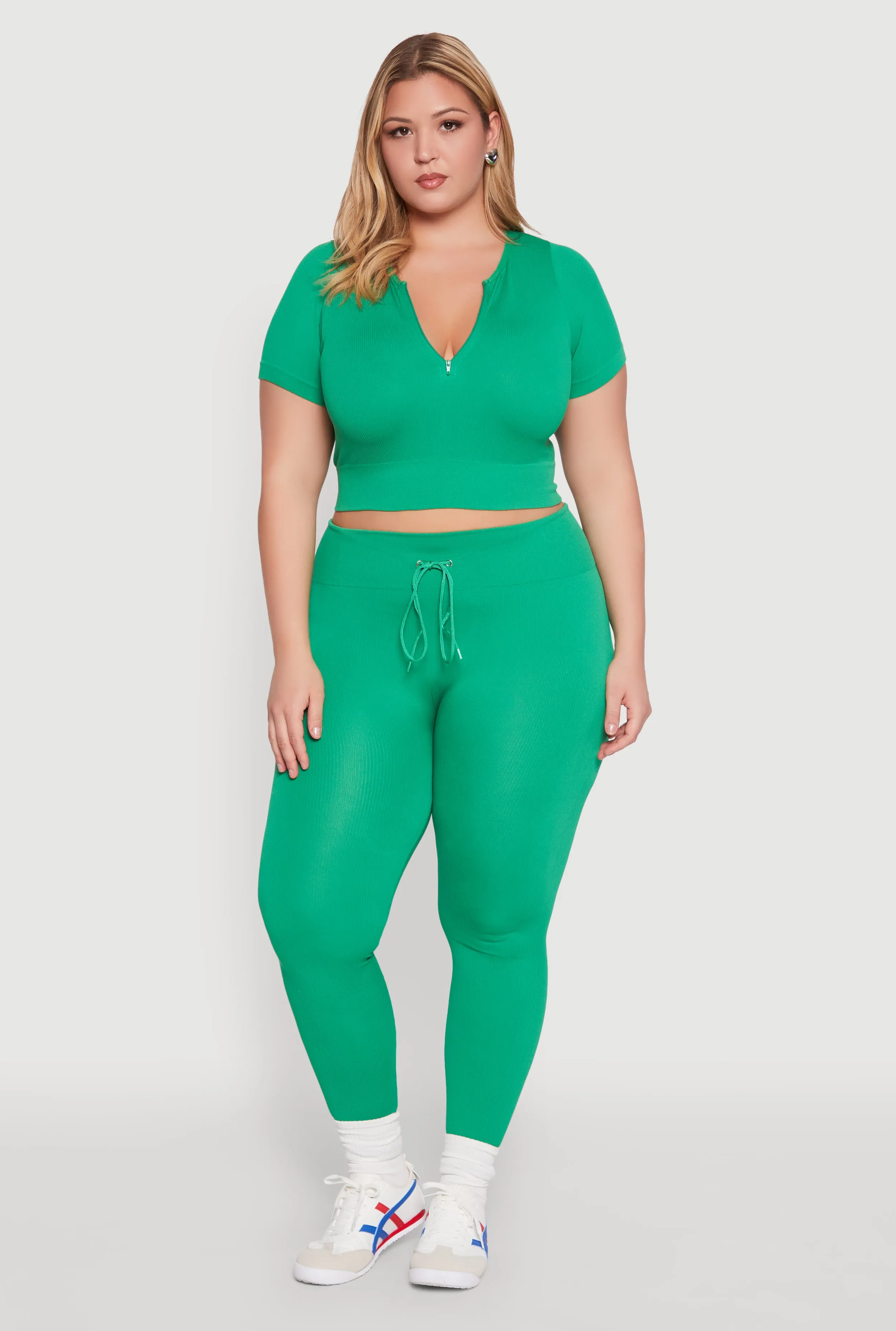 Plus Size Seamless Zip Front Crop Top