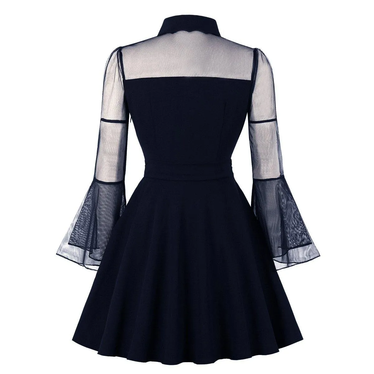 Plus Sizes Net Bell Sleeves Vintage  Mini Dresses