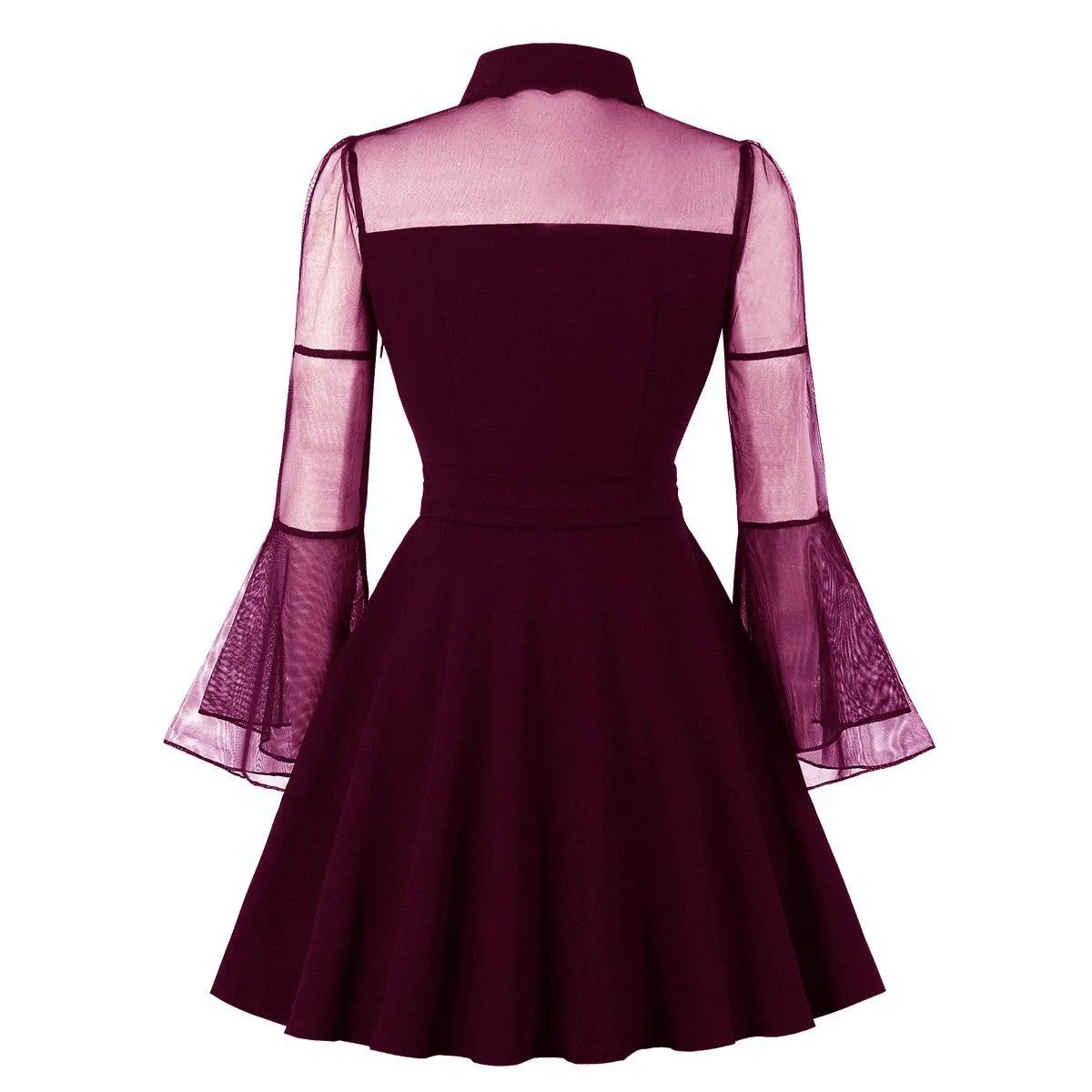 Plus Sizes Net Bell Sleeves Vintage  Mini Dresses