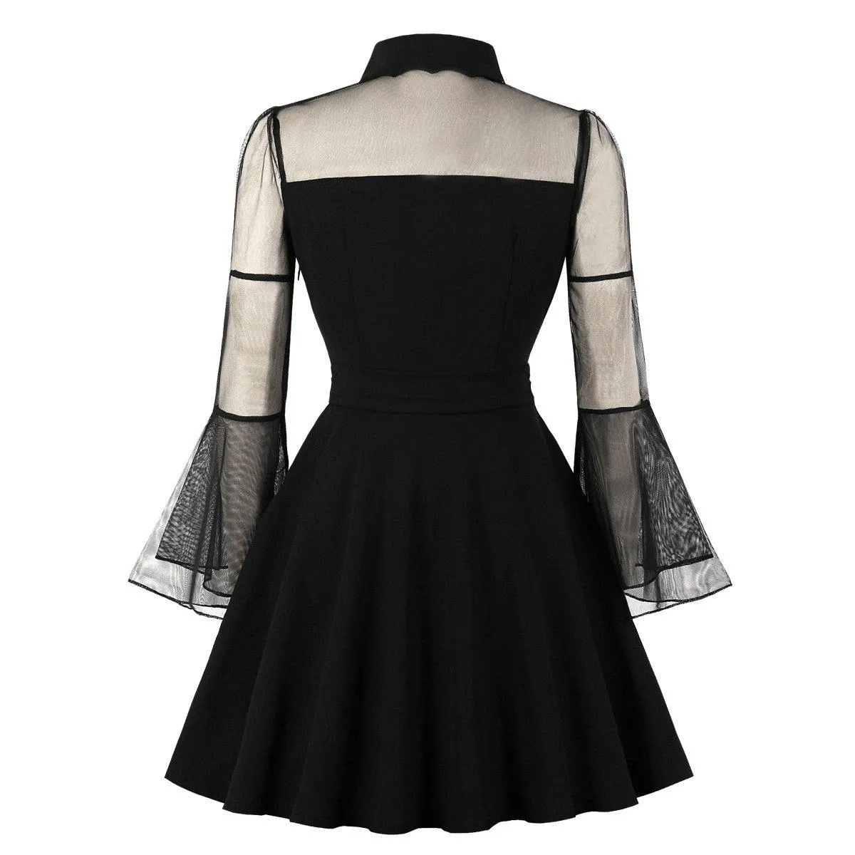 Plus Sizes Net Bell Sleeves Vintage  Mini Dresses