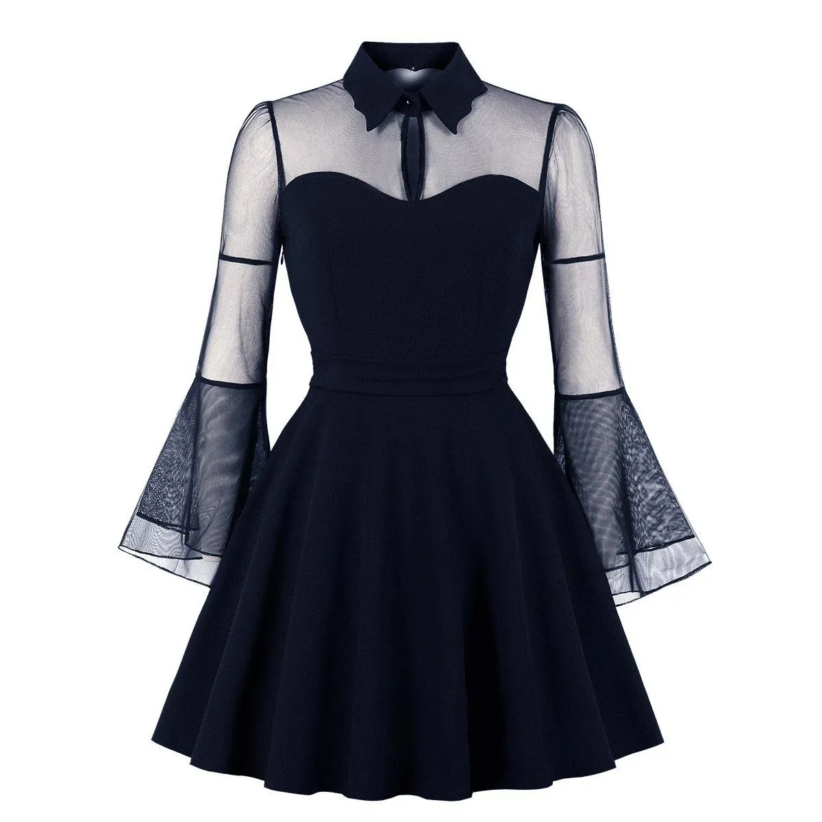 Plus Sizes Net Bell Sleeves Vintage  Mini Dresses