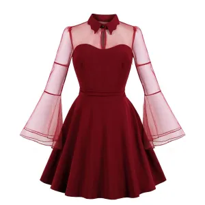 Plus Sizes Net Bell Sleeves Vintage  Mini Dresses